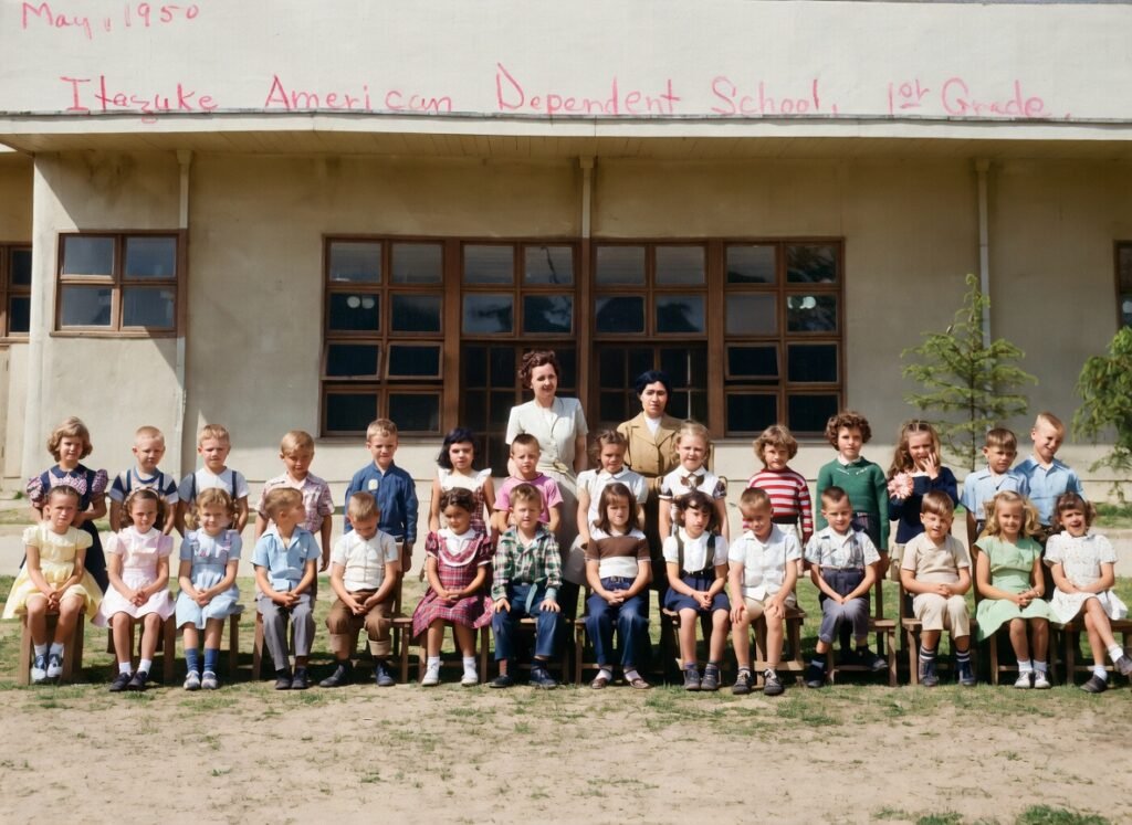 Itazuke_Dependents_School_1st_grade_1950-05_David_Gordy_GrokAI_rendition